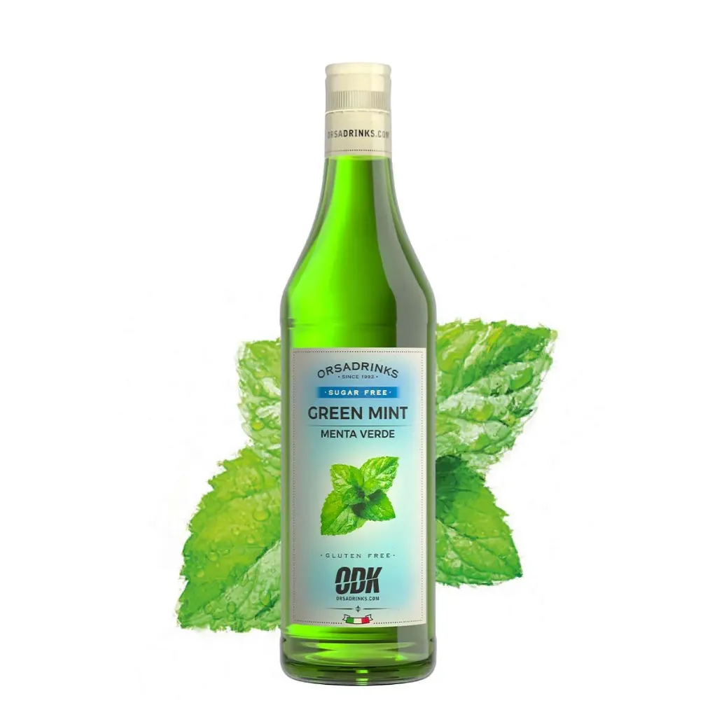 ODK. SYRUP GREEN MINT. MENTA VERDE. SUGAR FREE 750ml PET